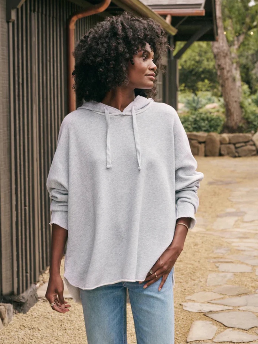 Frank & Eileen Kane Triple Fleece Capelet Hoodie Grey Melange